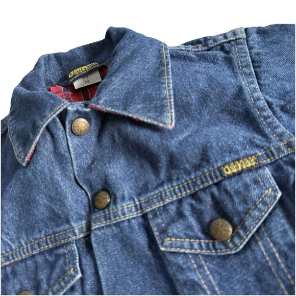 Vtg Boys OshKosh B' Gosh Denim Jean Jacket Red Flannel Lined Trucker Sz 10 USA - Picture 7 of 10